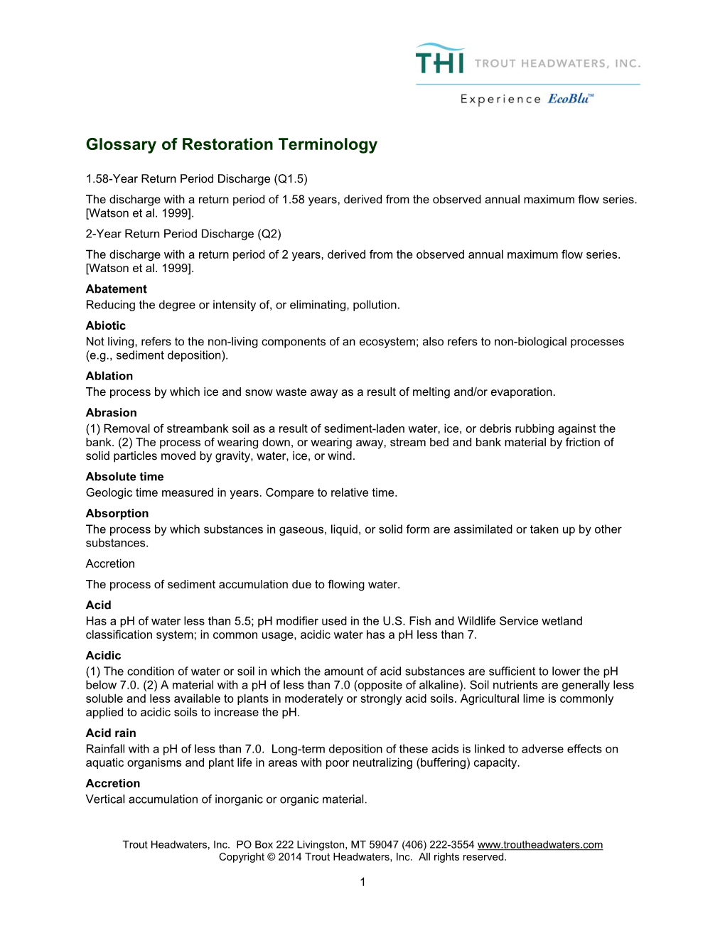 Glossary of Restoration Terminology
