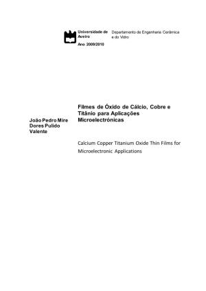 Calcium Copper Titanium Oxide Thin Films for Microelectronic Applications [CALCIUM COPPER TITANIUM OXIDE THIN FILMS for MICROELECTRONIC APPLICATIONS]