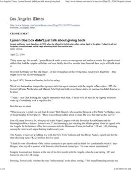 Los Angeles Times: Lyman Bostock Didn't Just Talk About Givin