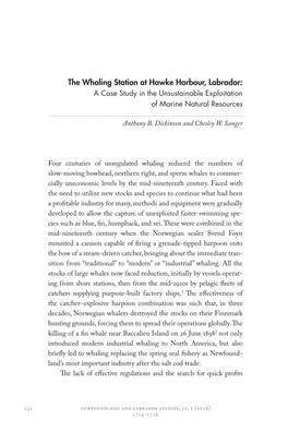 The Whaling Station at Hawke Harbour, Labrador: a Case Study in the Unsustainable Exploitation of Marine Natural Resources