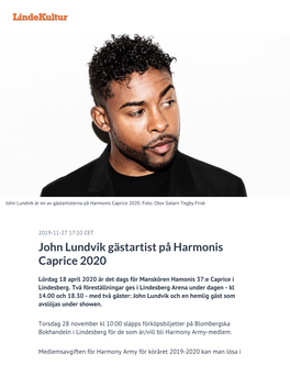 ​John Lundvik Gästartist På Harmonis Caprice 2020