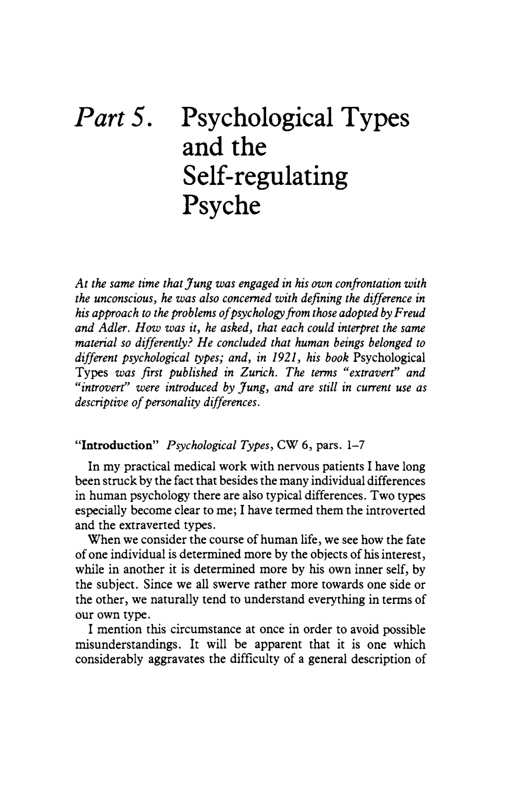 Part 5. Psychological Types and the Self-Regulating Psyche