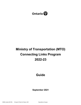 Ministry of Transportation (MTO) Connecting Links Program 2021-22 Guide