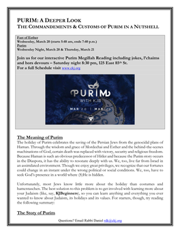 The Meaning of Purim the Holiday of Purim Celebrates the Saving of the Persian Jews from the Genocidal Plans of Haman