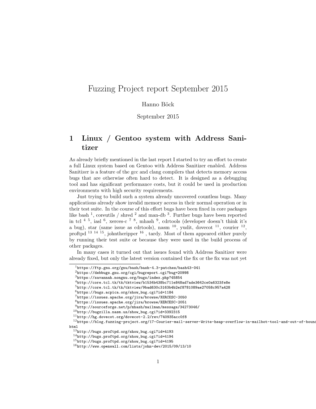 Fuzzing Project Report September 2015