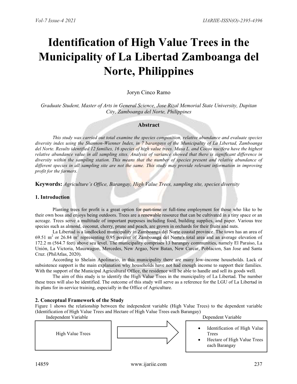 Identification of High Value Trees in the Municipality of La Libertad Zamboanga Del Norte, Philippines