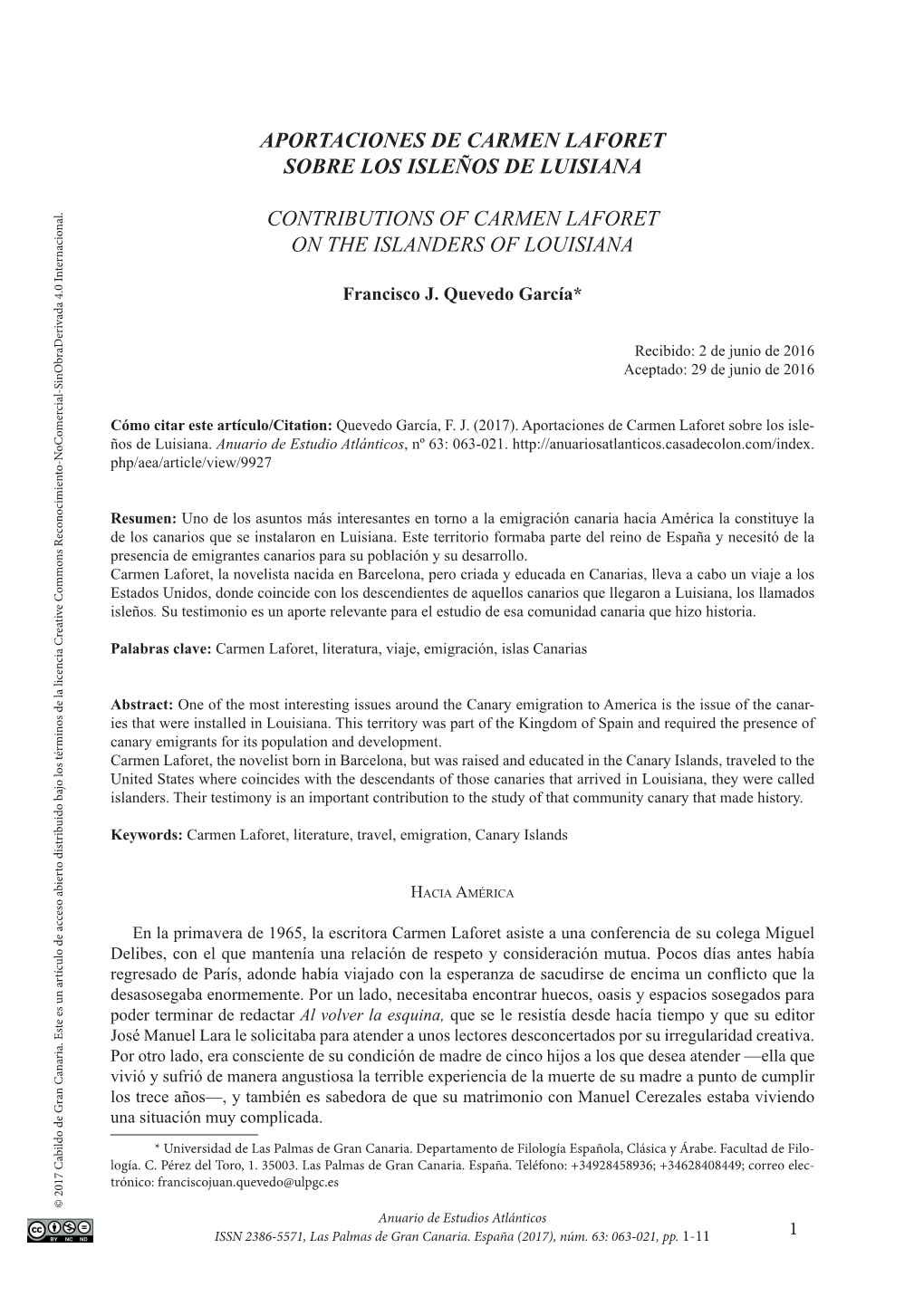 Aportaciones De Carmen Laforet Sobre Los Isleños De Luisiana