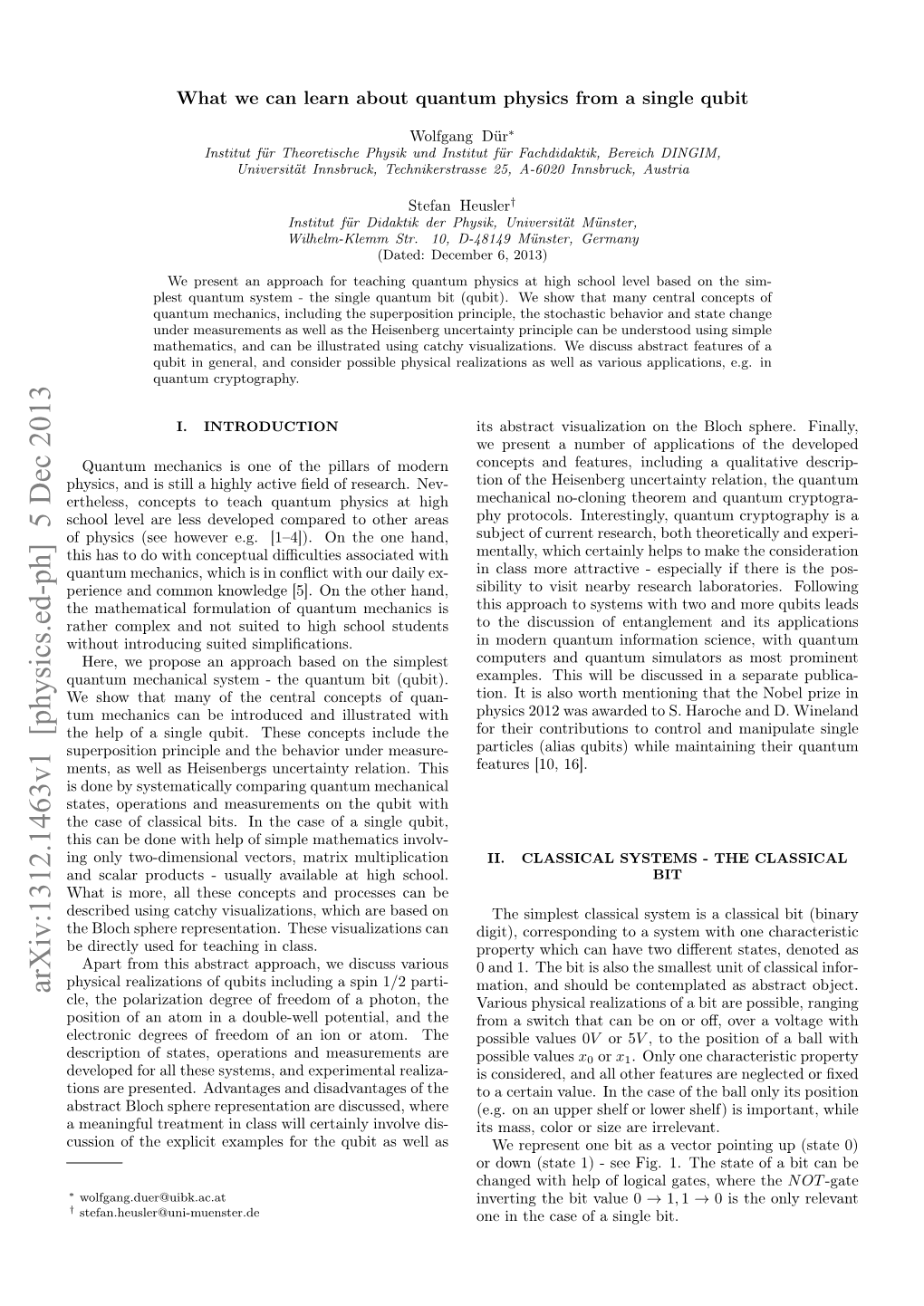 Arxiv:1312.1463V1 [Physics.Ed-Ph] 5 Dec 2013 Mation, and Should Be Contemplated As Abstract Object