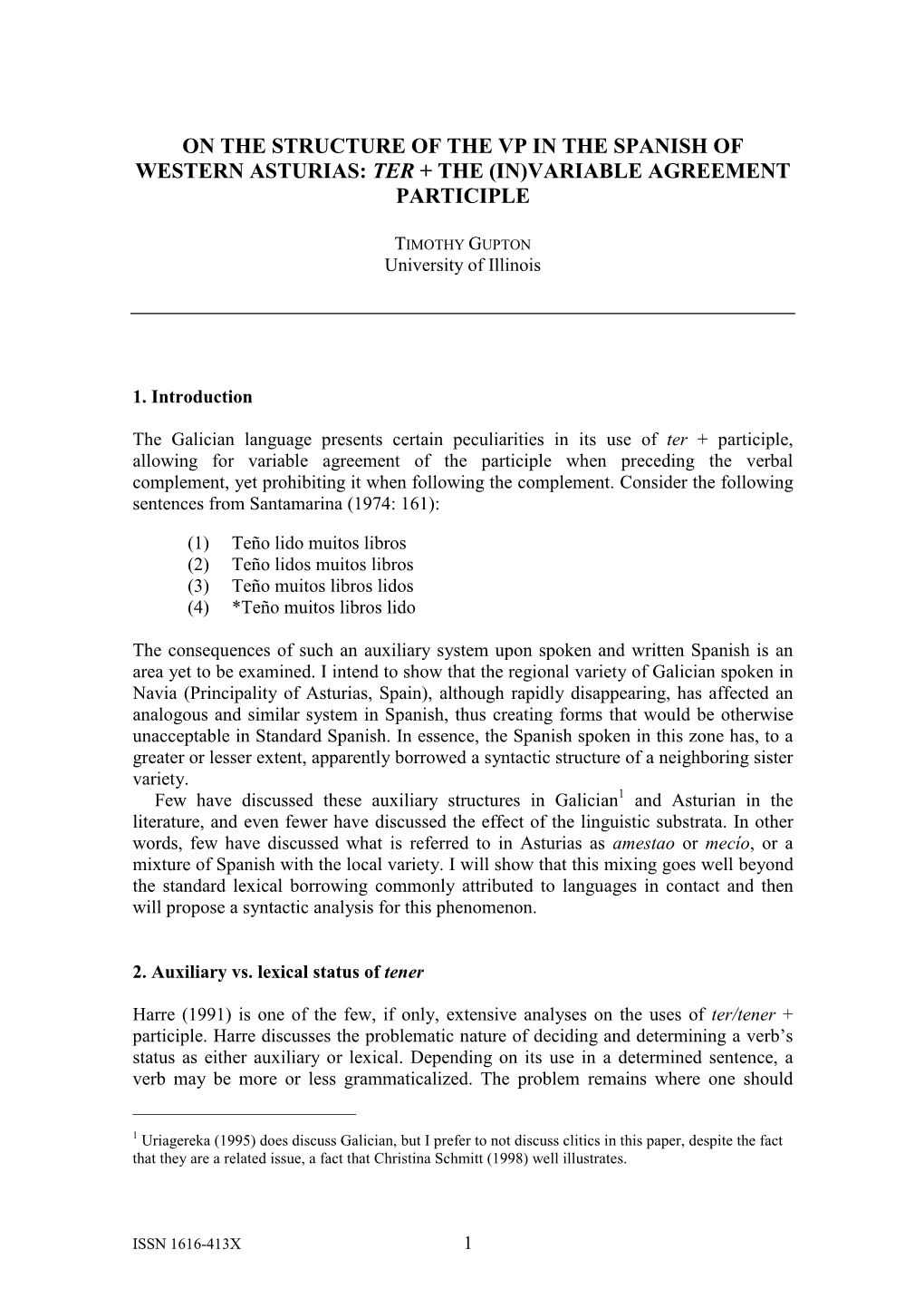 On the Structure of the Vp in the Spanish of Western Asturias: Ter + the (In)Variable Agreement Participle