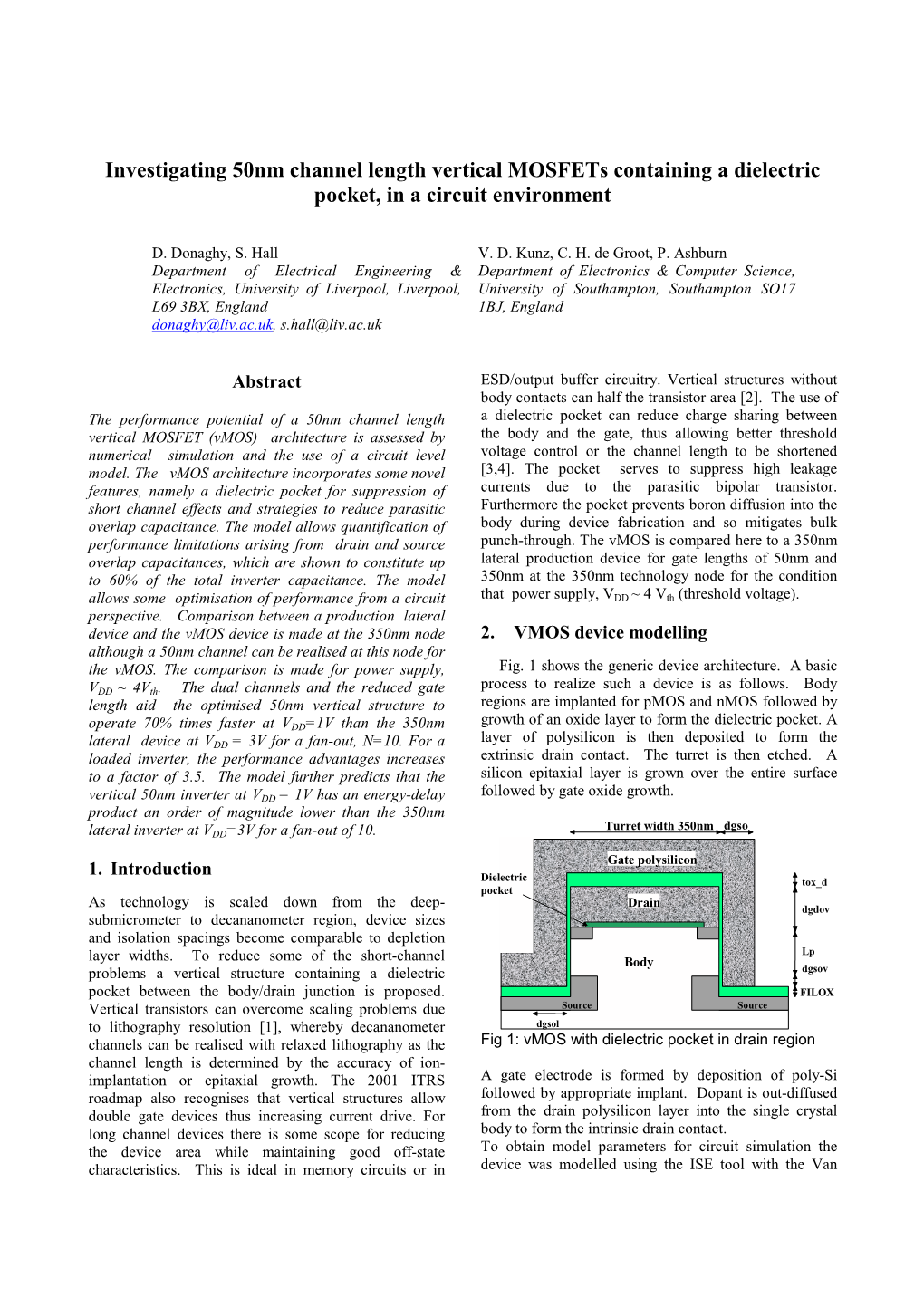 Investigating 50Nm Channel Length Mosfets Containing a Dielectric