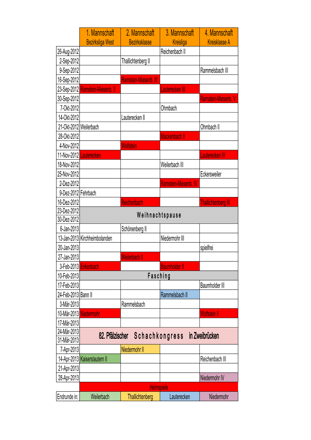 Spielpläne 2012/2013