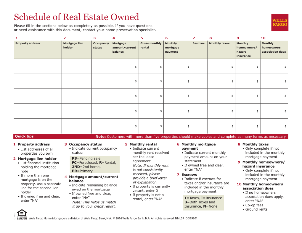 Schedule of Real Estate Owned Please Fill in the Sections Below As Completely As Possible