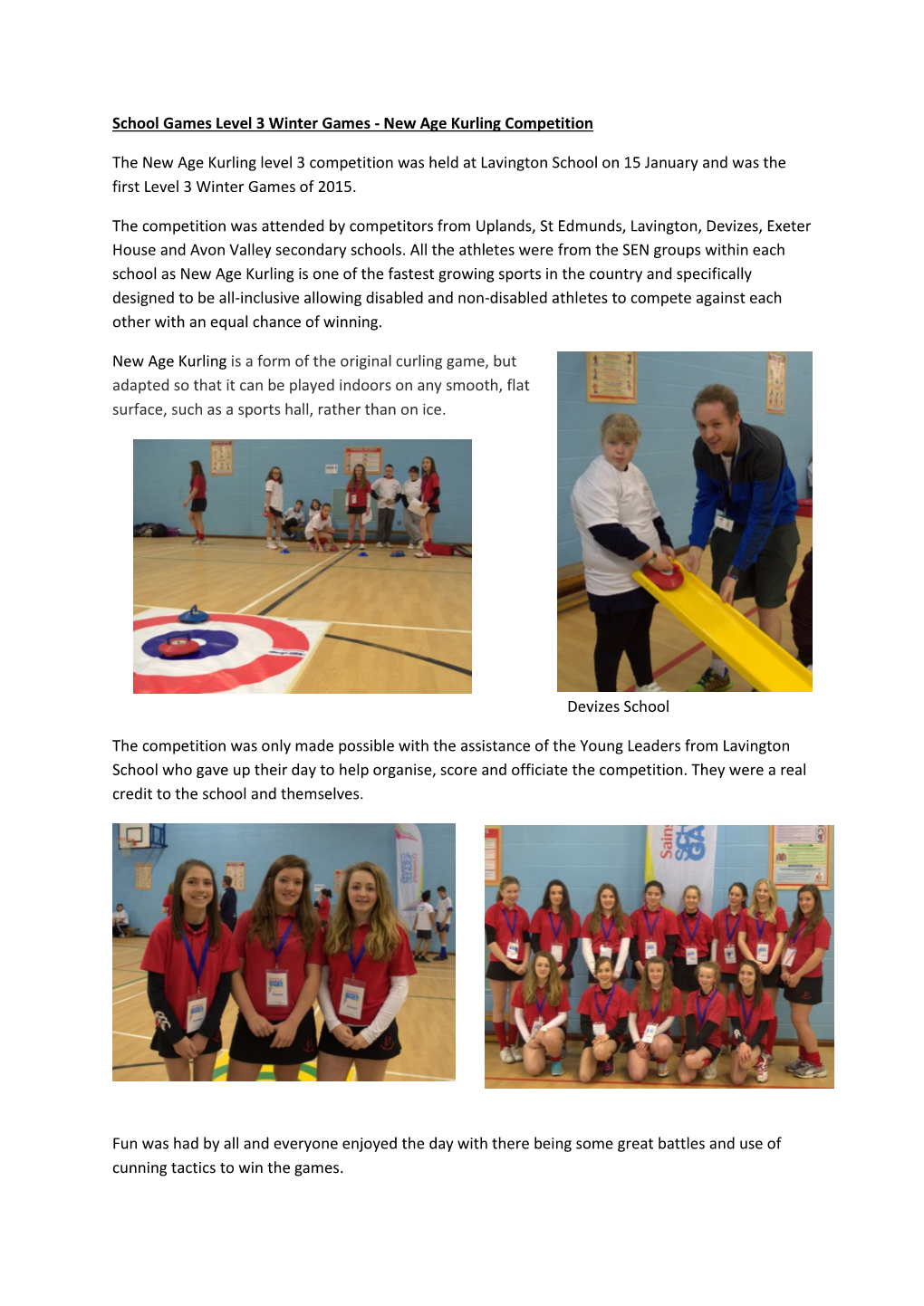 School Games Level 3 Winter Games - New Age Kurling Competition