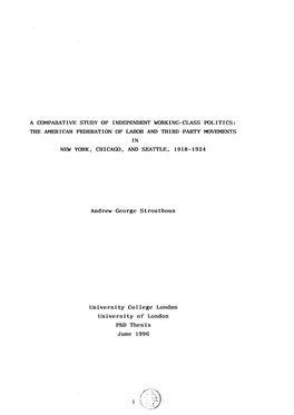 A Comparative Study of Independent Working-Class Politics: the American Federation of Labor and Third Party Movements in New York, Chicago, and Seattle, 1918-1924