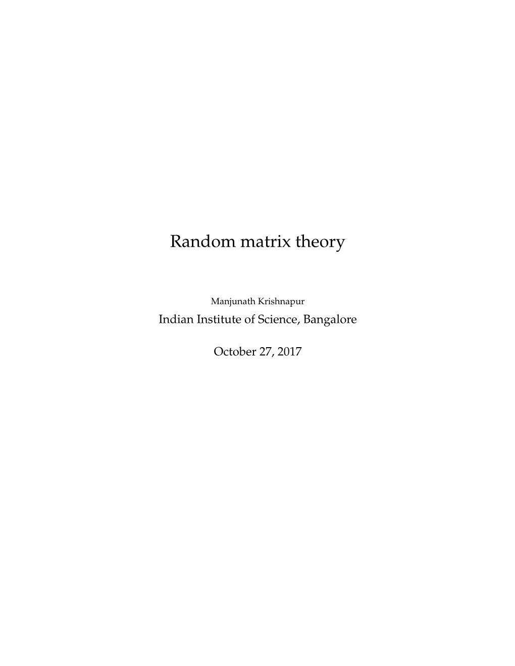 Random Matrix Theory