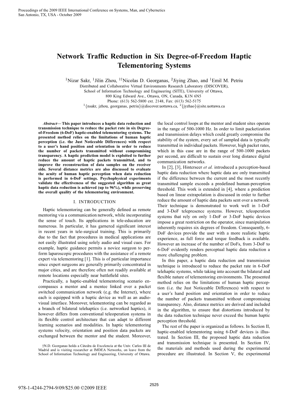 Network Traffic Reduction in Six Degree-Of-Freedom Haptic