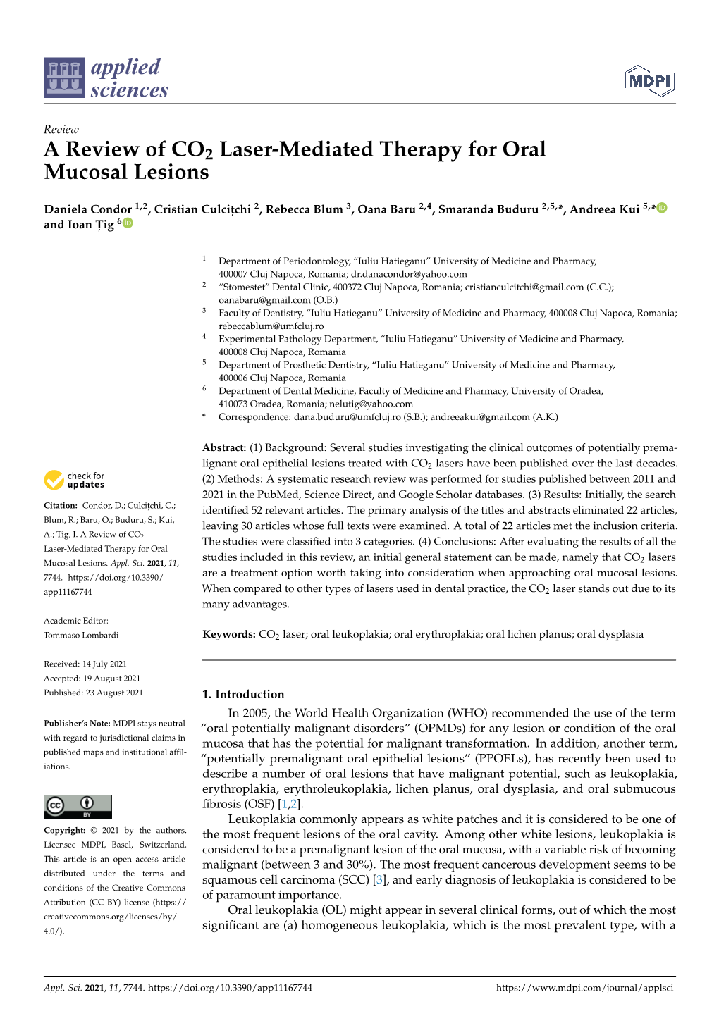A Review of CO2 Laser-Mediated Therapy for Oral Mucosal Lesions