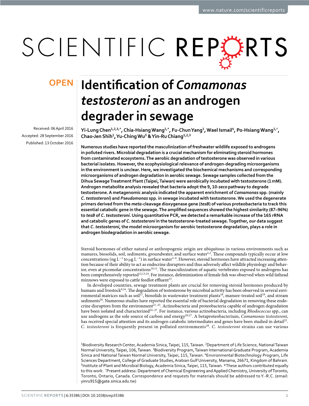 Identification of Comamonas Testosteronias an Androgen