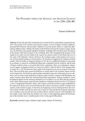 The Ptolemies Versus the Achaean and Aetolian Leagues in the 250S–220S Bc