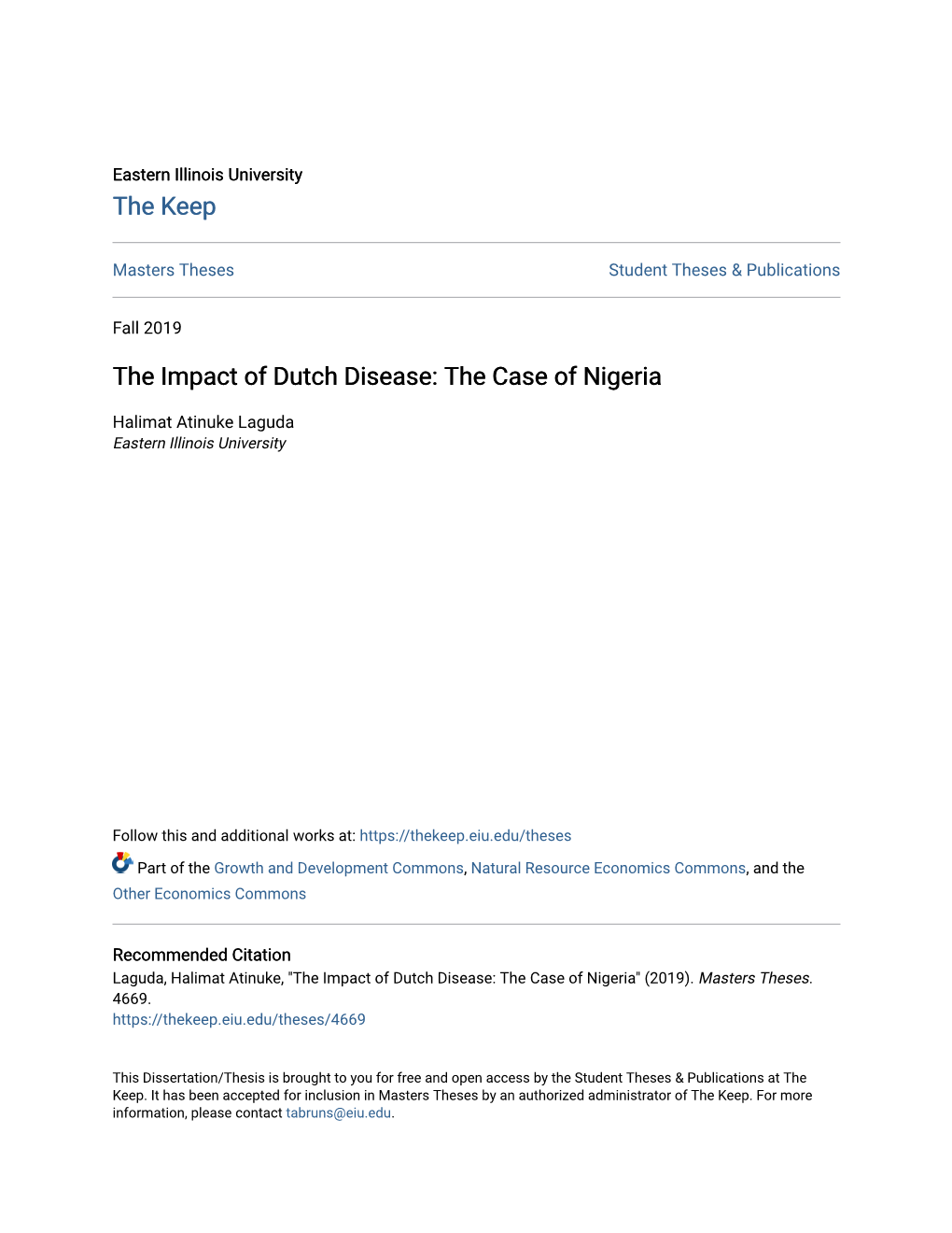 The Impact of Dutch Disease: the Case of Nigeria