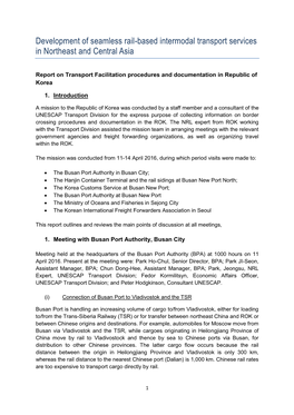 Development of Seamless Rail-Based Intermodal Transport Services in Northeast and Central Asia