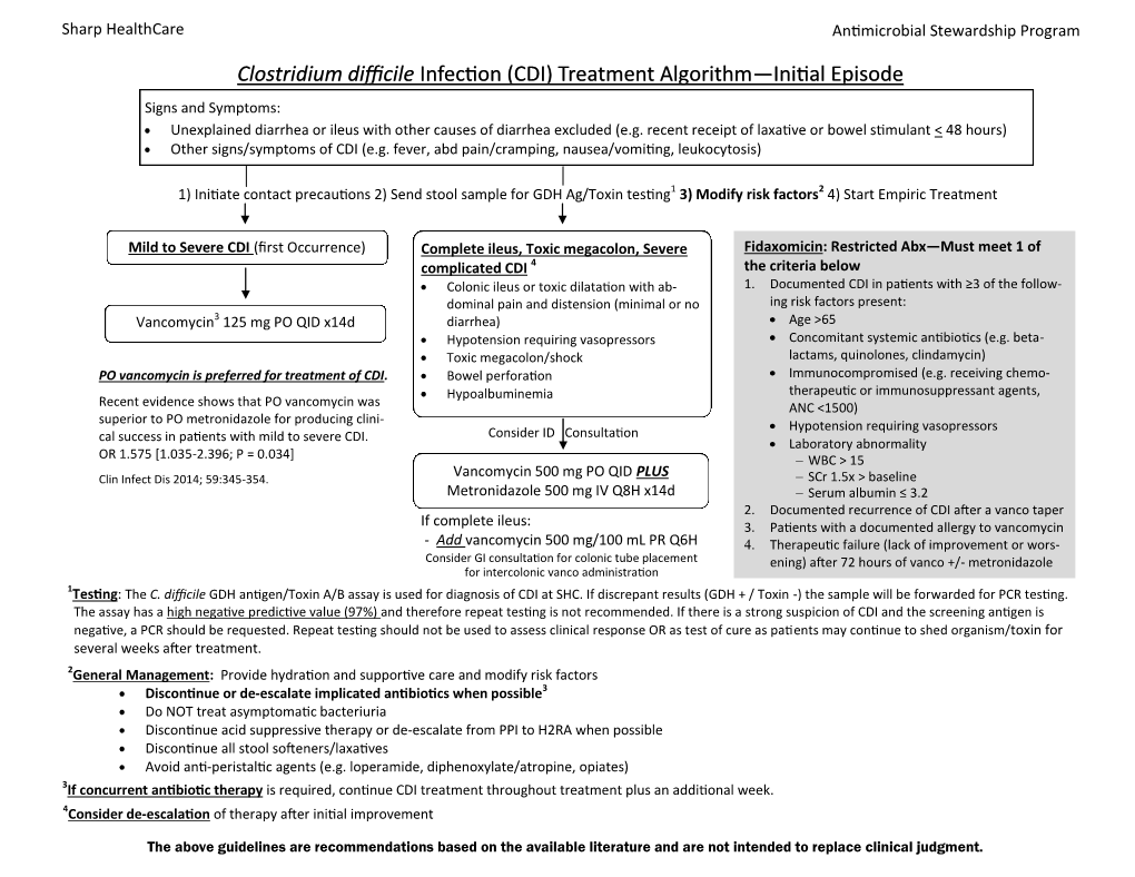 Clostridium Difficile Infection Cdi Treatment Algorithm—initial Episode Docslib