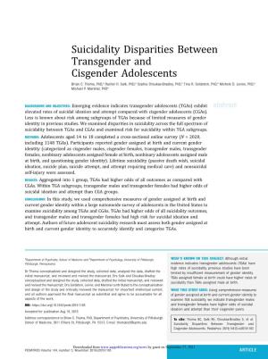 Suicidality Disparities Between Transgender and Cisgender Adolescents Brian C