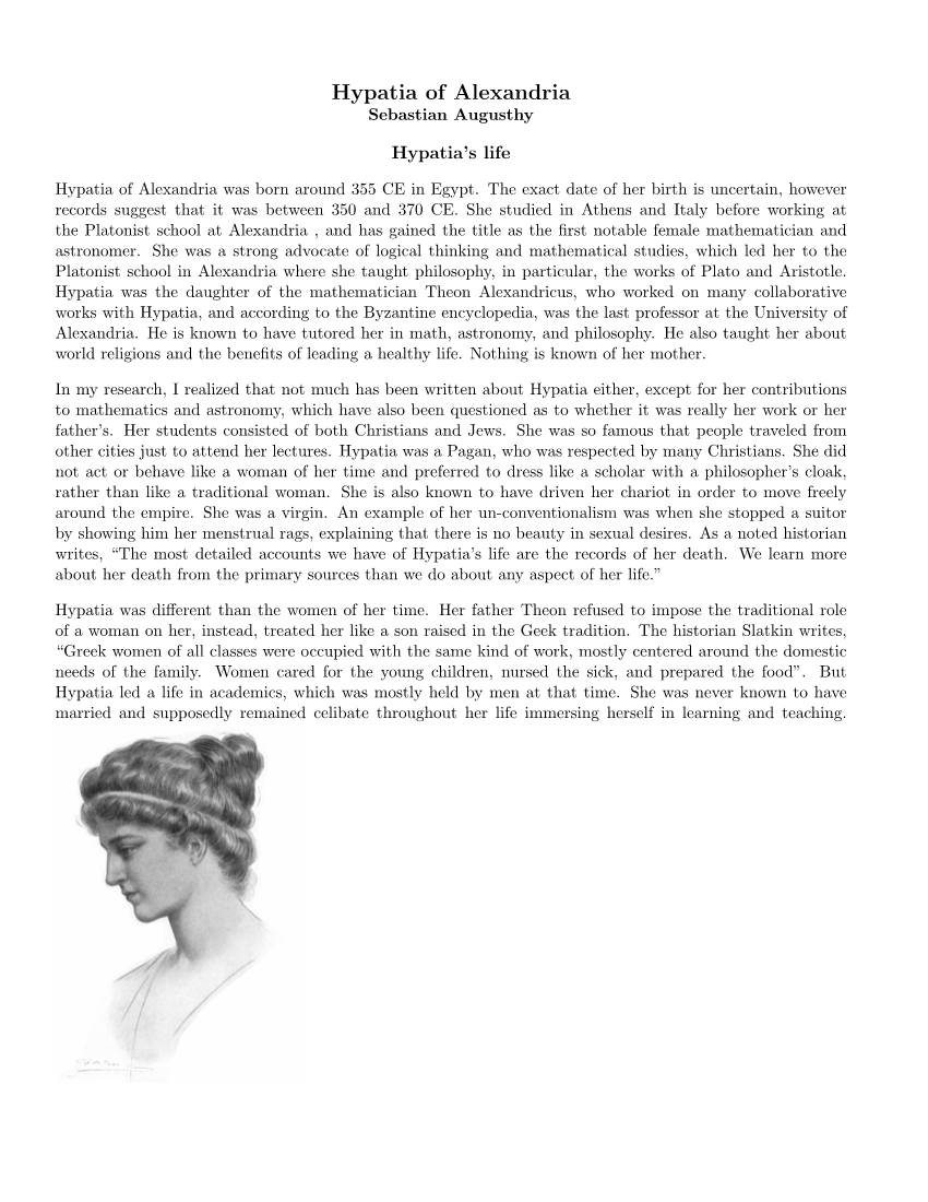 Hypatia of Alexandria Sebastian Augusthy