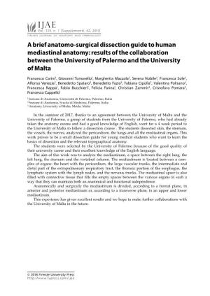 A Brief Anatomo-Surgical Dissection Guide to Human Mediastinal Anatomy: Results of the Collaboration Between the University of Palermo and the University of Malta