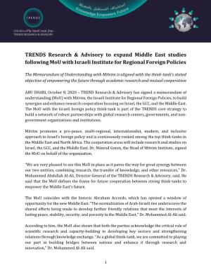 TRENDS Research & Advisory to Expand Middle East Studies