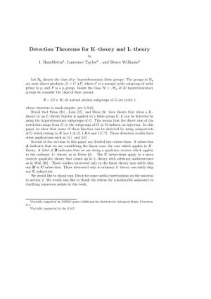 Detection Theorems for K–Theory and L–Theory by I