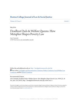 Deadbeat Dads & Welfare Queens: How Metaphor Shapes Poverty