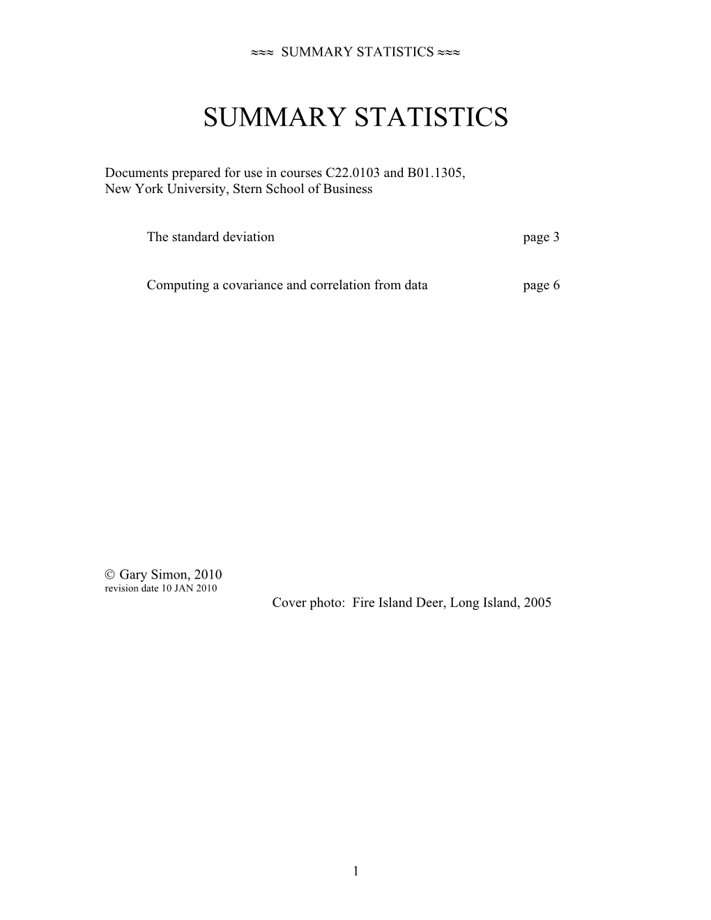 Summary Statistics ≈≈≈