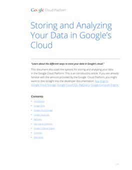 Storing and Analyzing Your Data in Google's Cloud