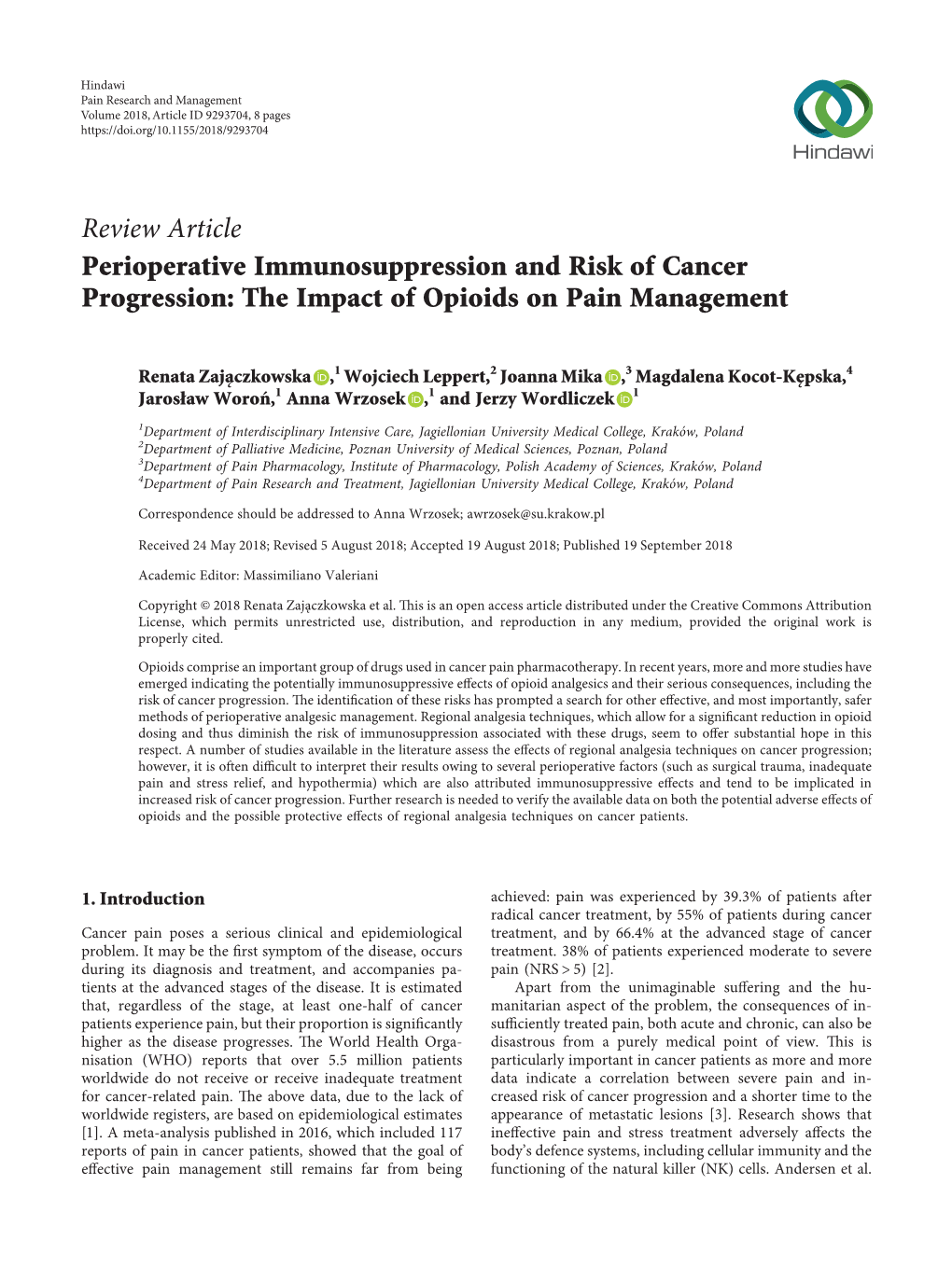 Perioperative Immunosuppression and Risk of Cancer Progression: the Impact of Opioids on Pain Management