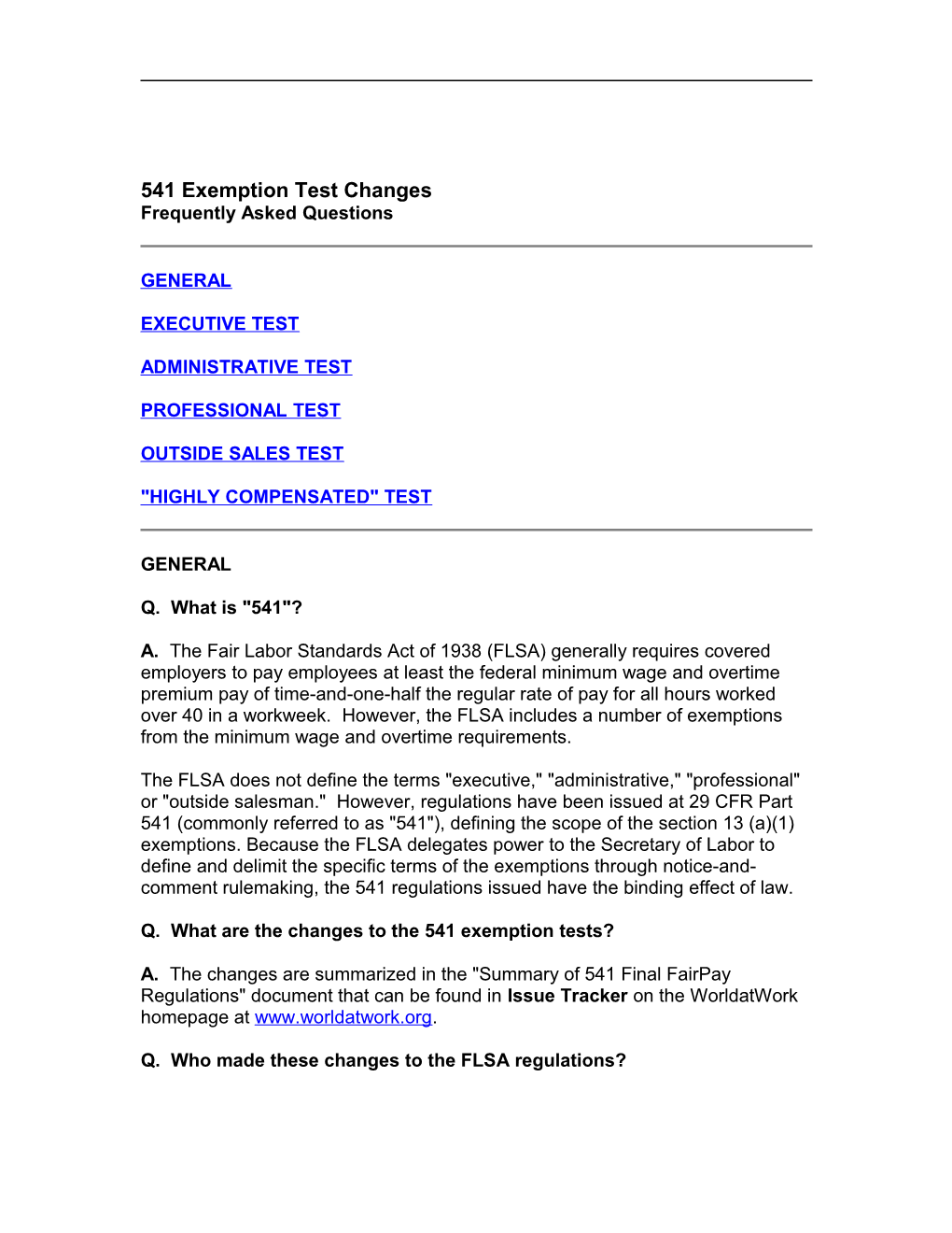 541 Exemption Test Changes Frequently Asked Questions