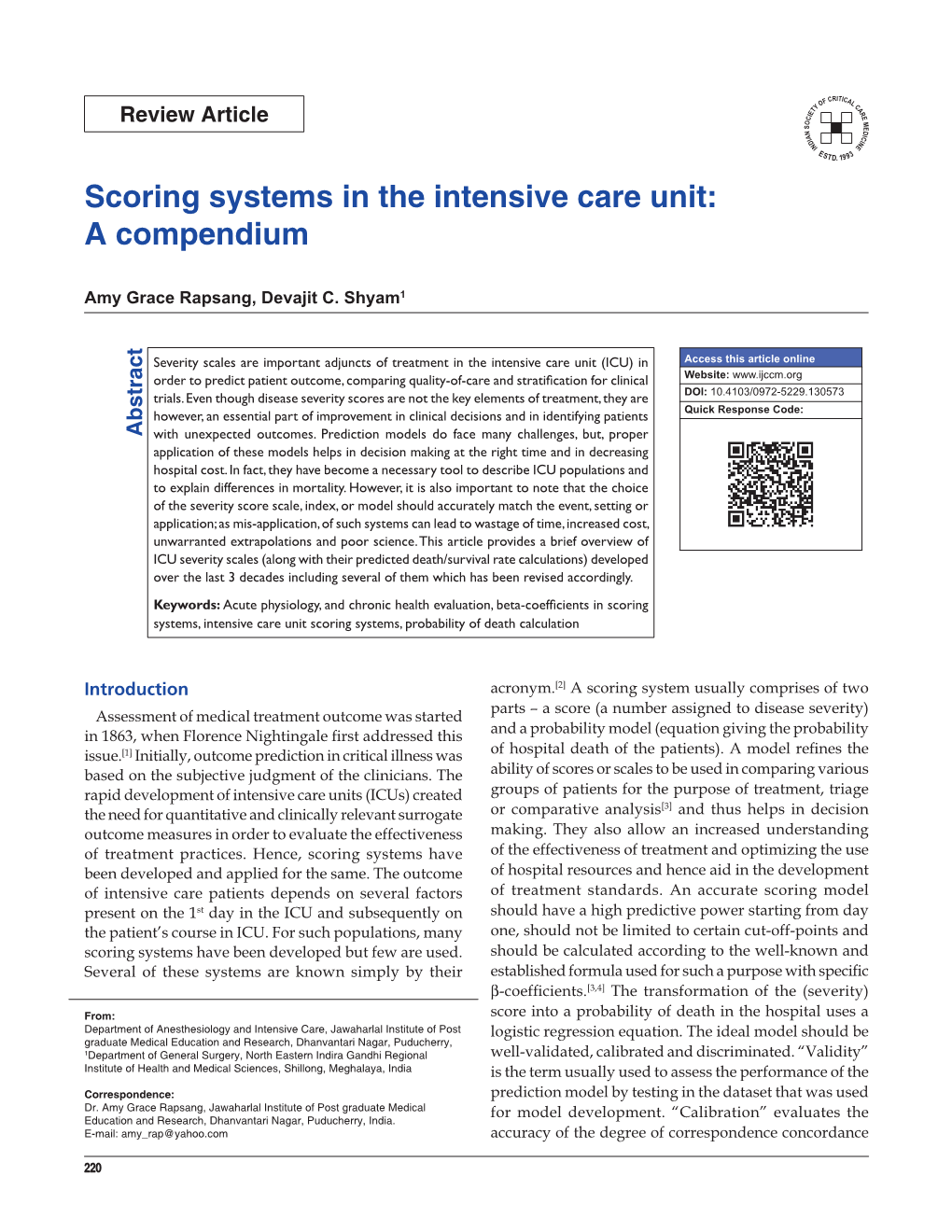 Scoring Systems in the Intensive Care Unit: a Compendium