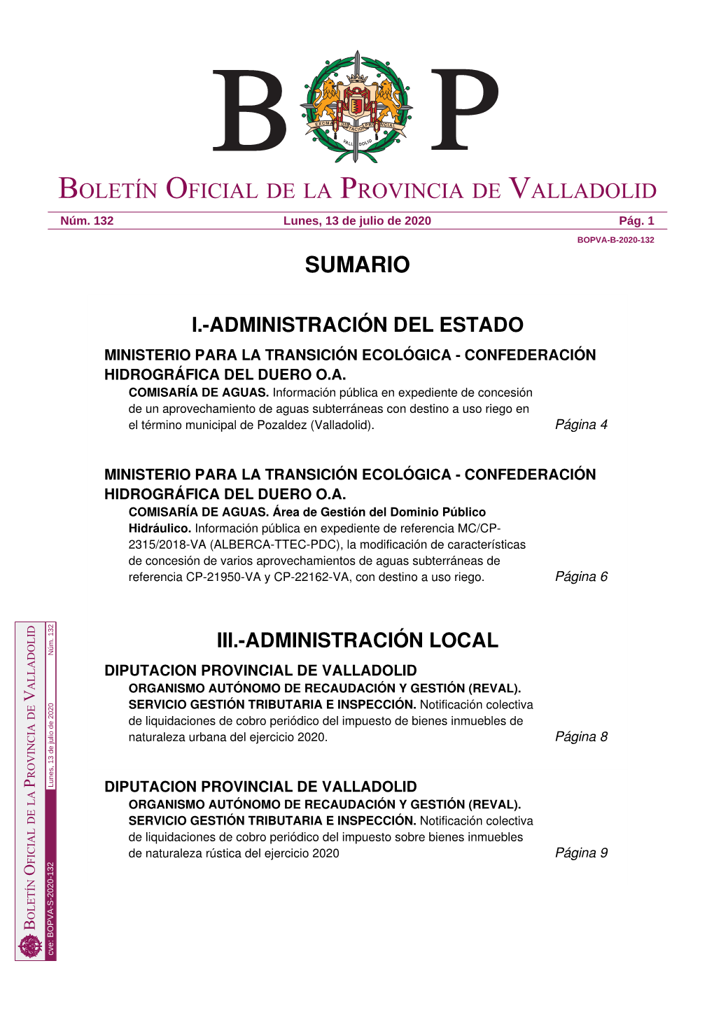 Sumario Boletín Oficial De La Provincia De Valladolid