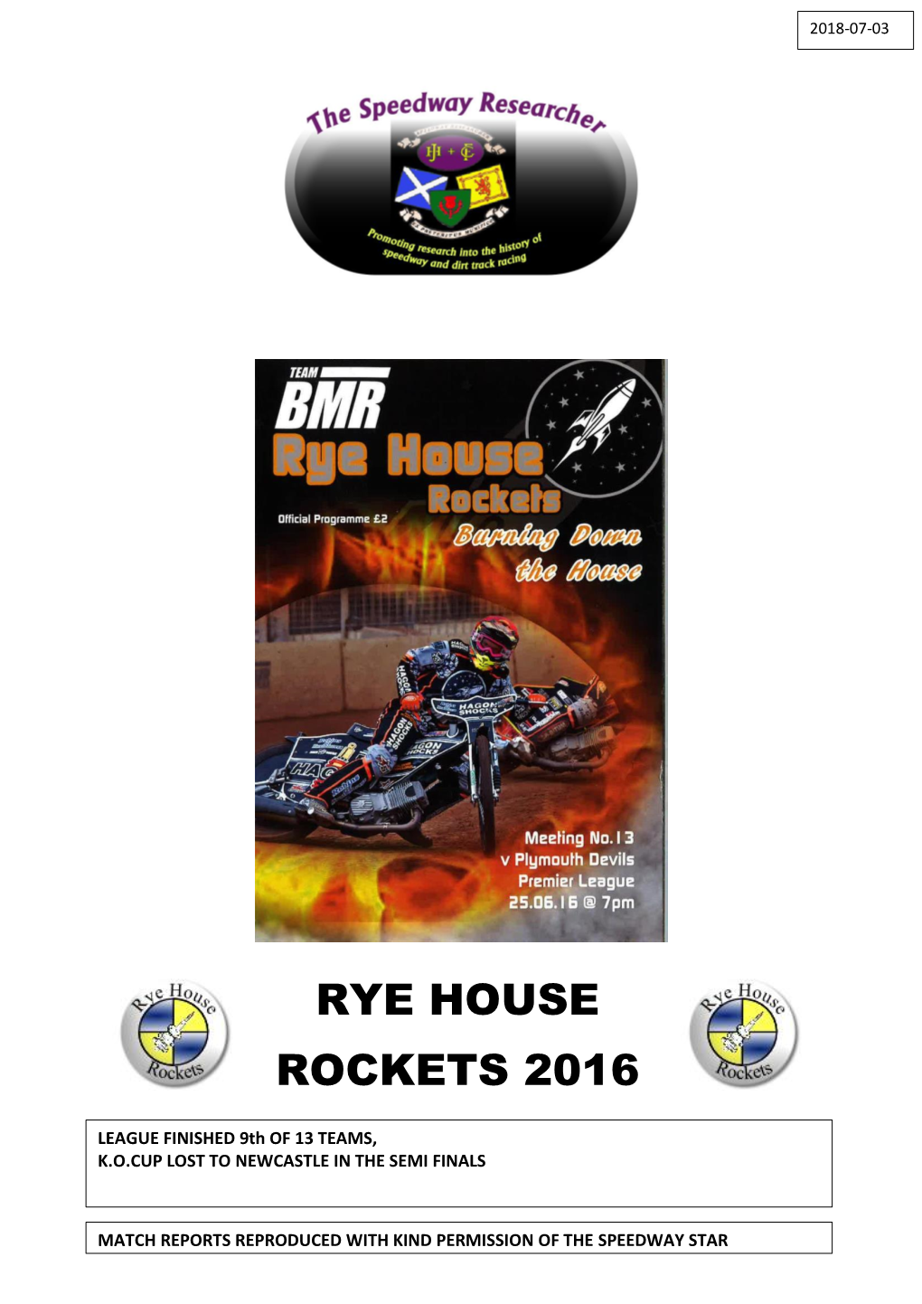 Rye House Rockets 2016