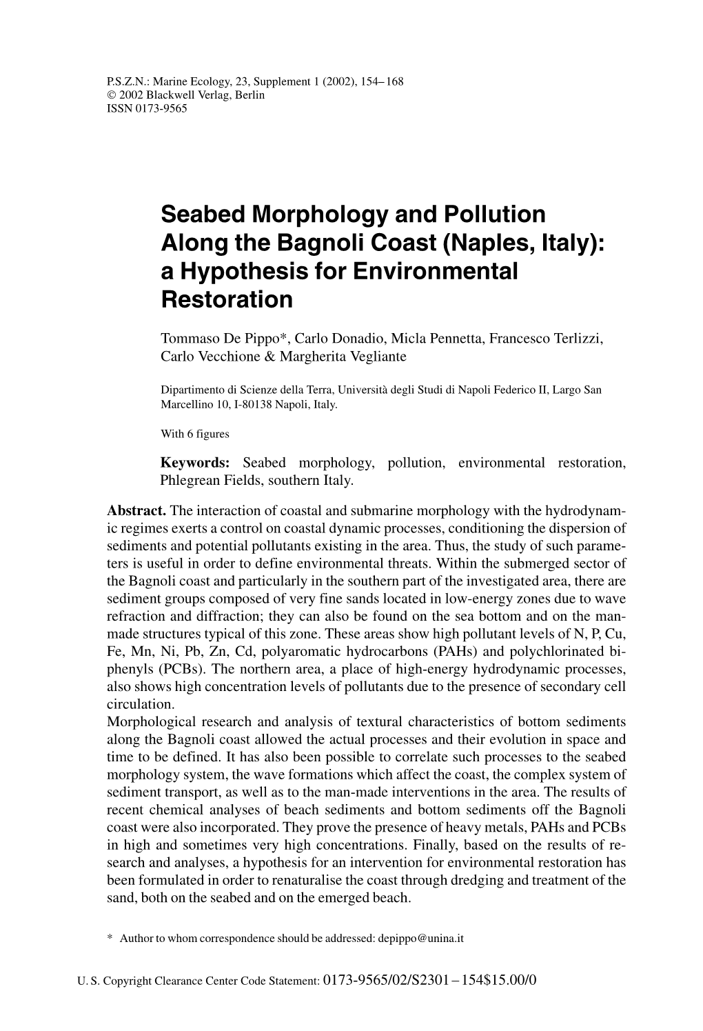 Seabed Morphology and Pollution Along the Bagnoli Coast (Naples, Italy): a Hypothesis for Environmental Restoration