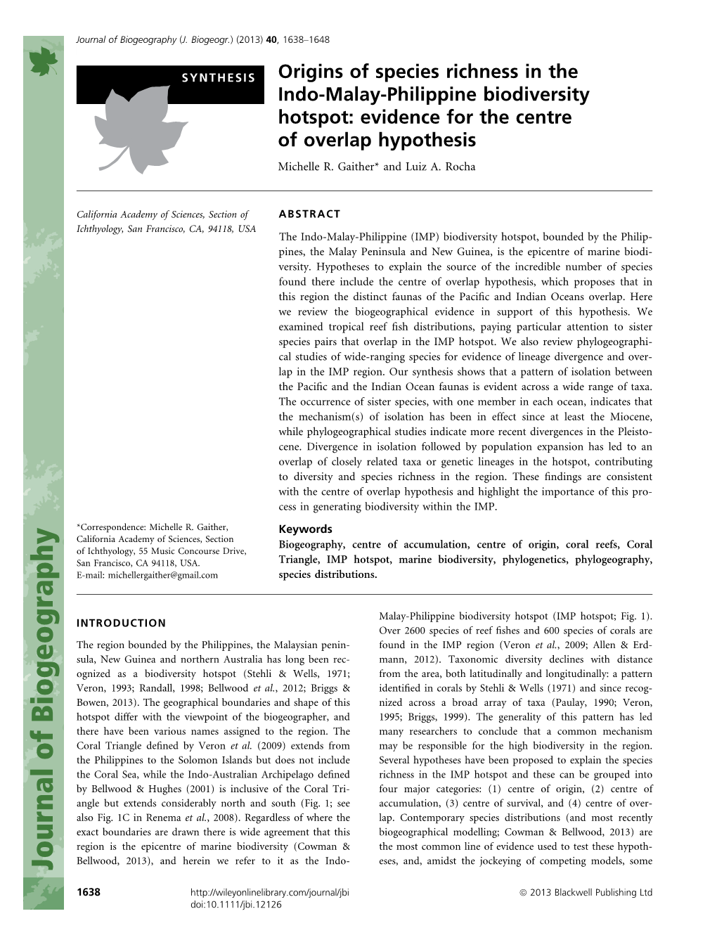 Origins of Species Richness in the Indo‐Malay‐Philippine Biodiversity