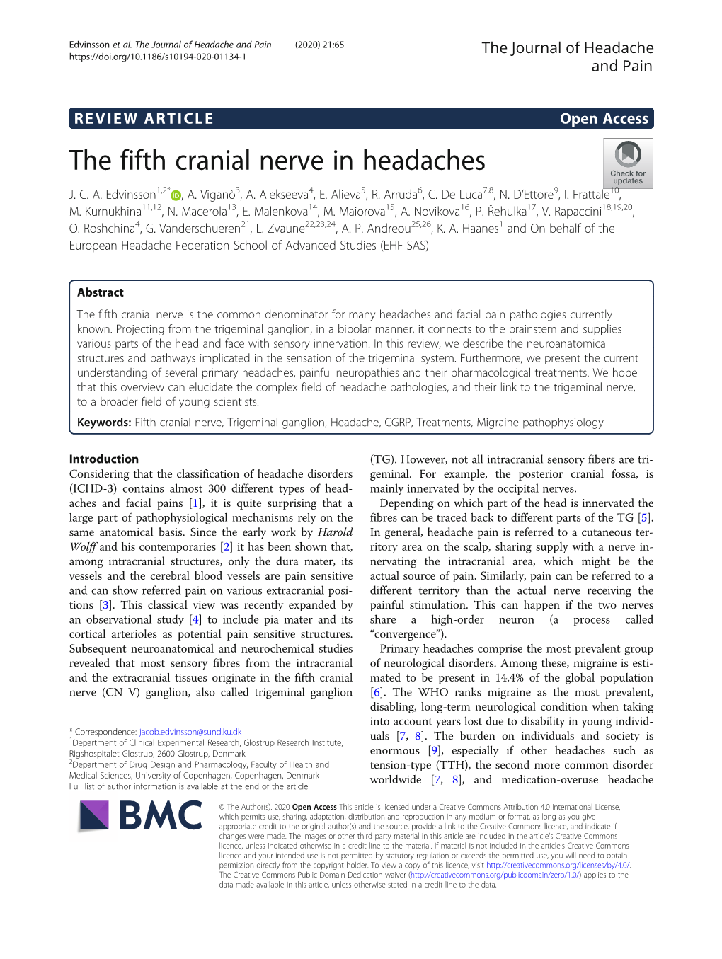 The Fifth Cranial Nerve in Headaches J