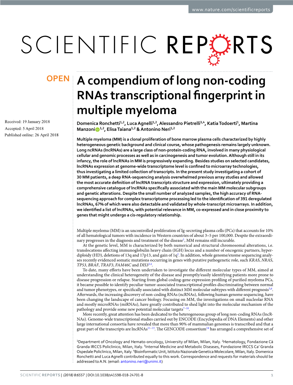 A Compendium of Long Non-Coding Rnas Transcriptional Fingerprint In