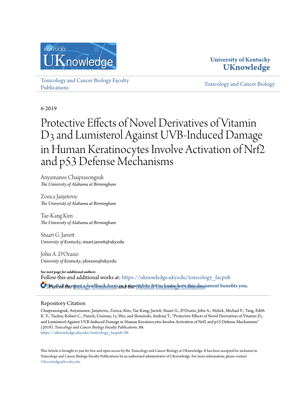 Protective Effects of Novel Derivatives of Vitamin D 3 And