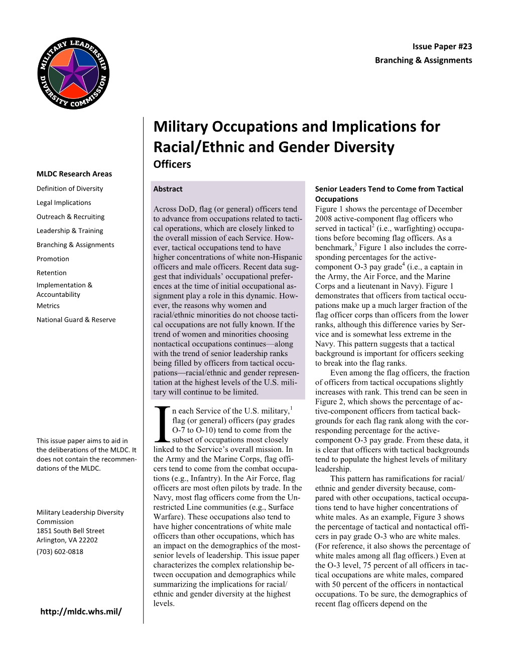 Military Occupations and Implications for Racial/Ethnic and Gender Diversity