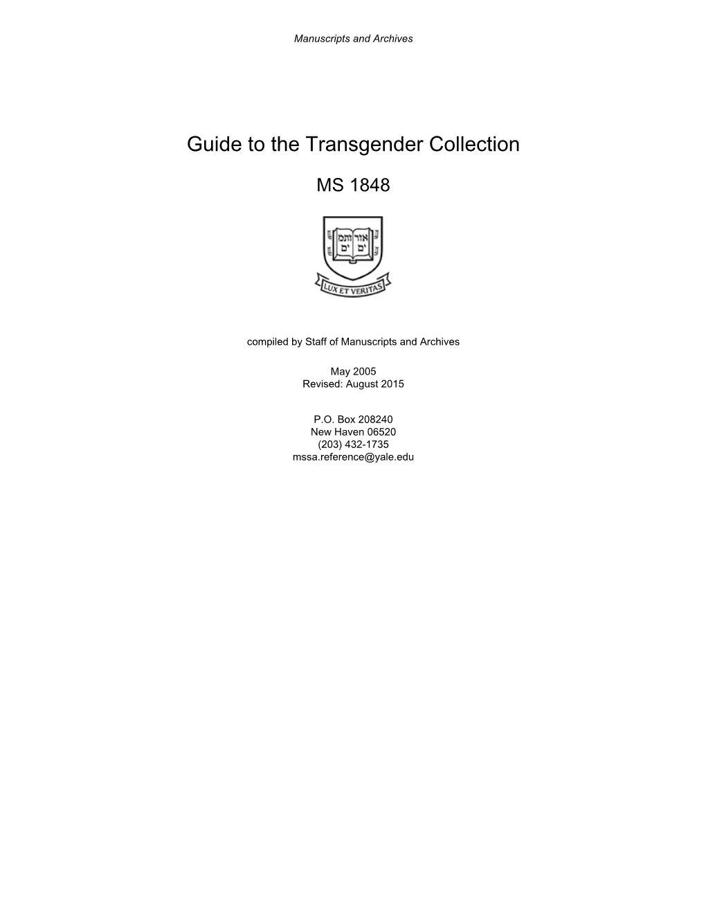Guide to the Transgender Collection