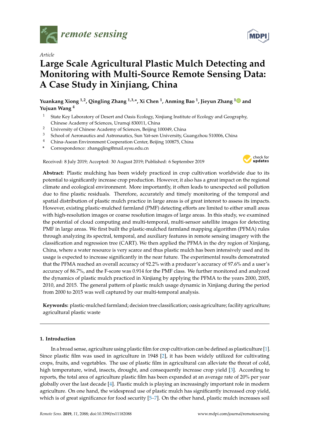 Large Scale Agricultural Plastic Mulch Detecting and Monitoring with Multi-Source Remote Sensing Data: a Case Study in Xinjiang, China