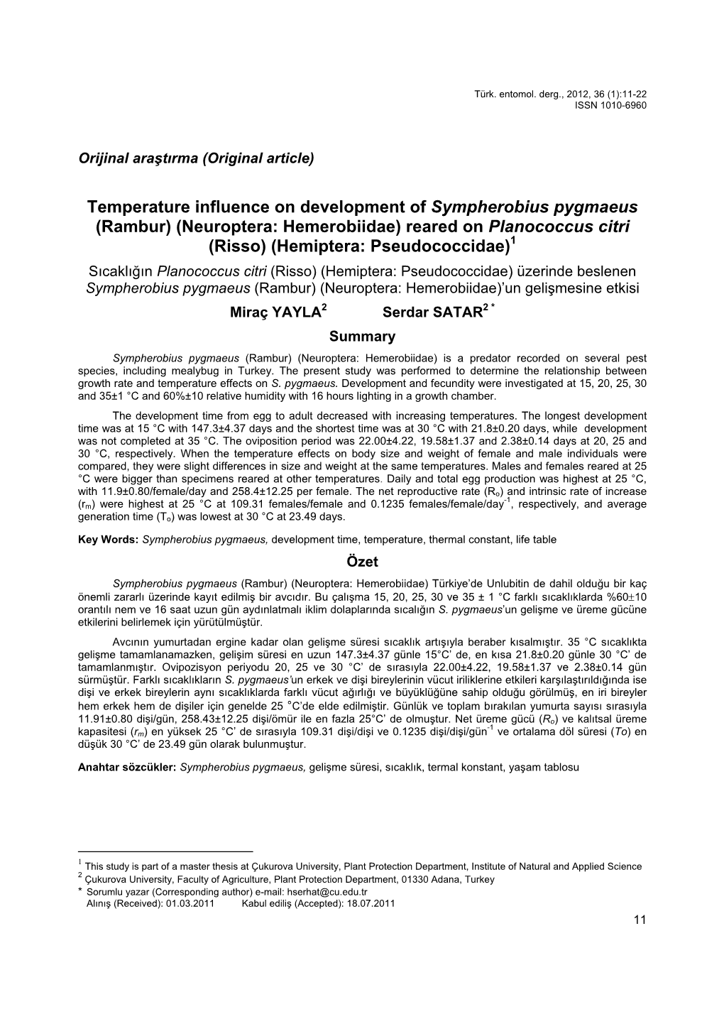 Temperature Influence on Development of Sympherobius