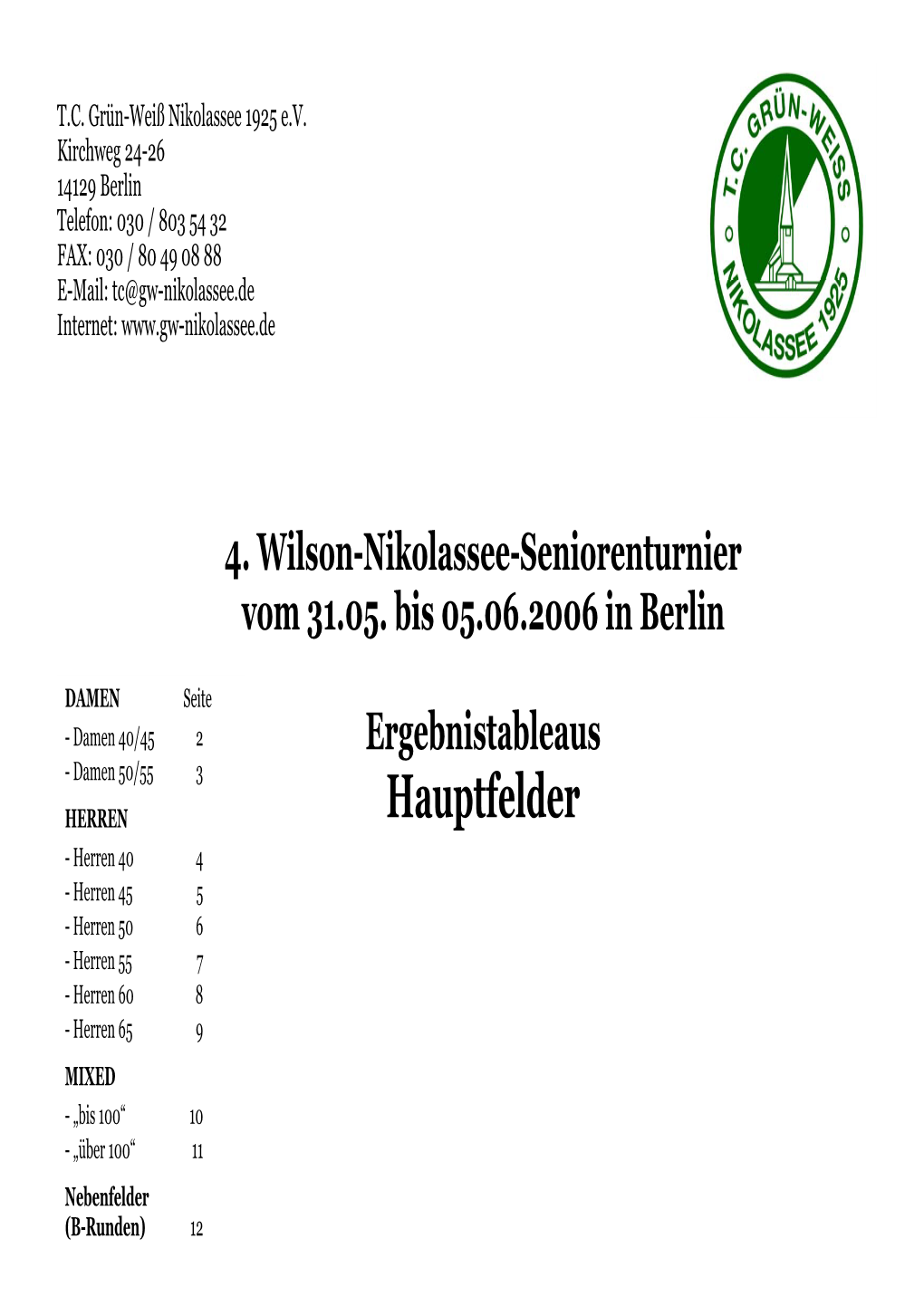 4. Wilson-Nikolassee-Seniorenturnier Vom 31.05. Bis 05.06.2006 in Berlin