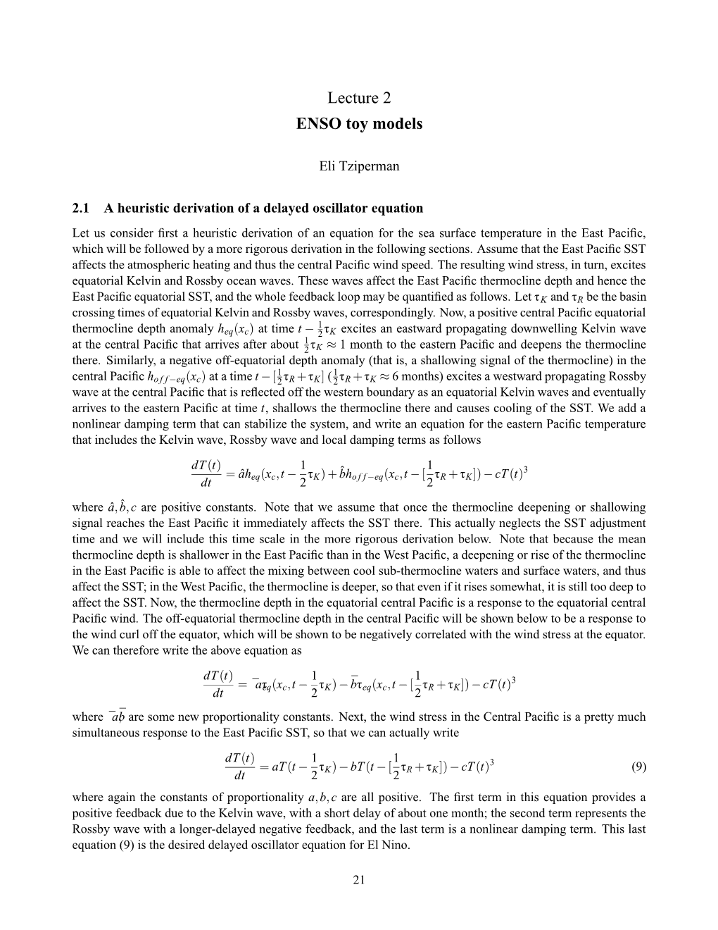 Lecture 2 ENSO Toy Models